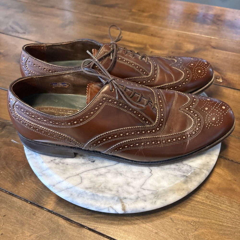Florsheim Imperial Wingtip Oxford Dress Shoes Leather Burgundy Men Sz‎ 10 D